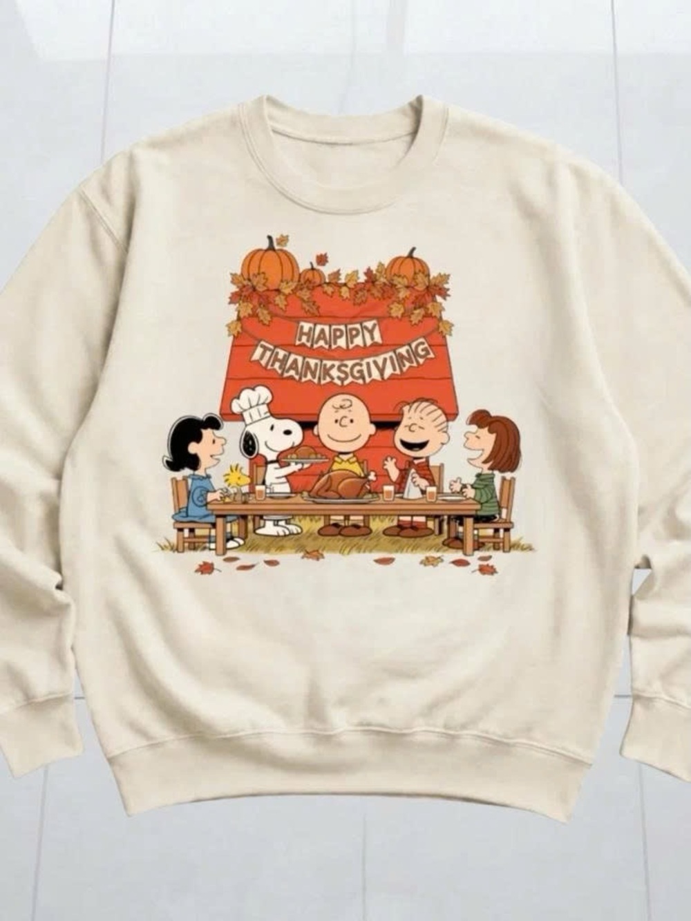 Vintage Cream Thanksgiving Peanuts Crew Sweatshirt